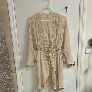 Love Tree Beige Kimono Style Embroidered Coverup/Throw Over Sz S